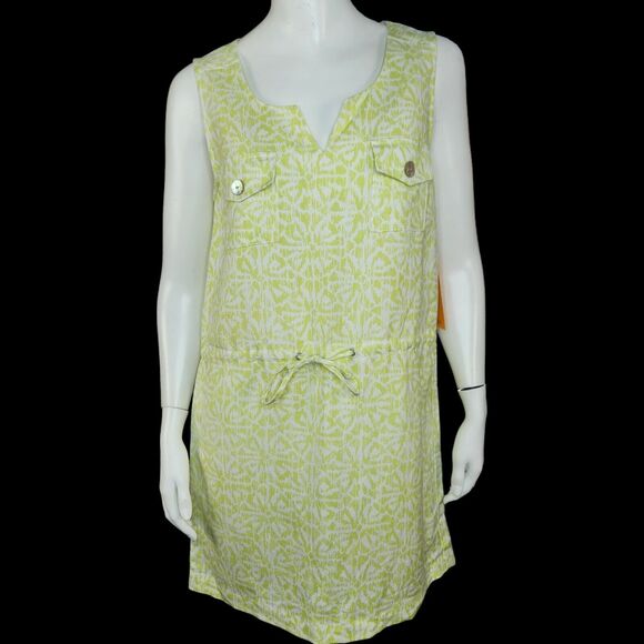 Ruby Rd. White Lime Green Sunburst Sleeveless Mini Dress Waist Tie Womens 6 NWT - Picture 1 of 13